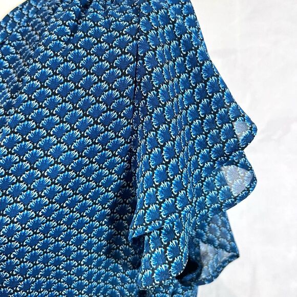 H&M deep turquoise blue patterned flutter sleeve tie sides dress size large - Picture 3 of 7